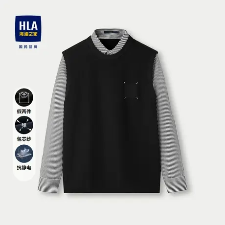HLA/海澜之家双领设计针织衫24秋季新保暖假两件包芯纱保暖毛衣男图片