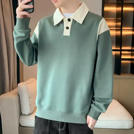 重磅卫衣男潮牌宽松休闲polo衫男翻领长袖t恤春秋帅气青少年外套商品大图