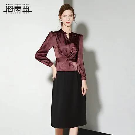 海青蓝 连衣裙秋季女2025年新款长袖绣花设计感小众女装中长款裙图片