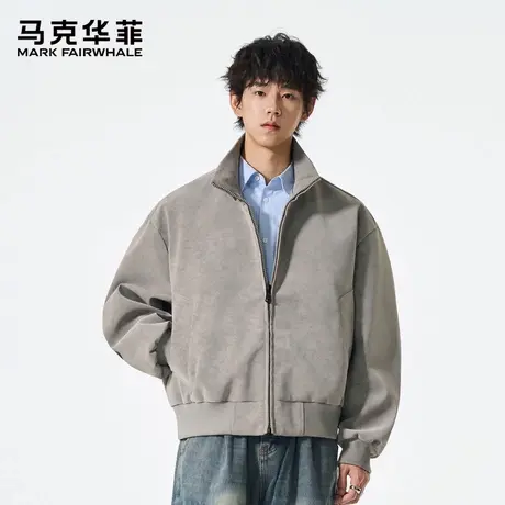 马克华菲美式复古麂皮绒百搭飞行员外套男士春秋宽松休闲立领夹克图片