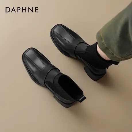 达芙妮黑色短靴女冬季2026新款加绒方头妈妈高跟切尔西粗跟马丁靴商品大图