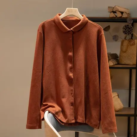 享永子【秋日氧气衫】纯色棉质衬衫女春秋上衣宽松休闲气质商品大图