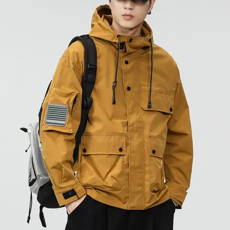 秋冬季男装设计感美式高街冲锋衣春秋款潮牌大码工装连帽夹克外套商品大图