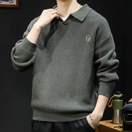 翻领针织毛衣男冬季2023新款慵懒潮牌美式宽松大码男士外套秋冬款图片