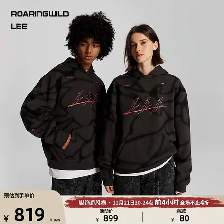 【Lee x ROARINGWILD】23秋冬新品舒适版黑灰色男女同款连帽卫衣图片
