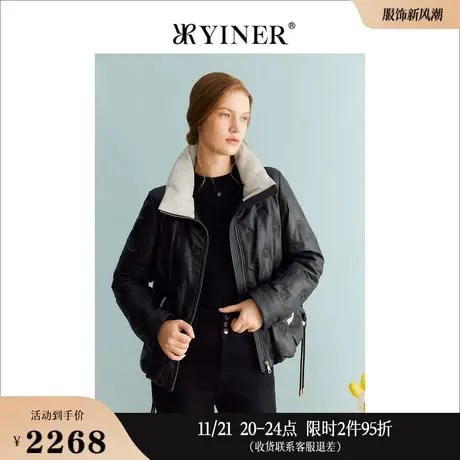 YINER音儿专选女装冬季法式优雅立领羽绒服皮抽绳保暖外套商品大图