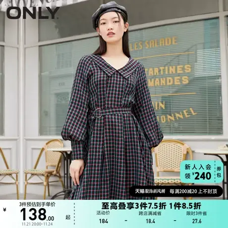 【上新】ONLY奥莱夏季复古格子收腰中长款设计感潮流连衣裙女商品大图