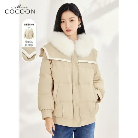 MISSCOCOON狐狸大毛领羽绒服女2022新款冬宽松茧型减龄白鸭绒外套图片