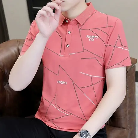 夏季印花薄款短袖t恤男士半袖体恤夏装上衣服翻领纯棉潮牌polo衫商品大图