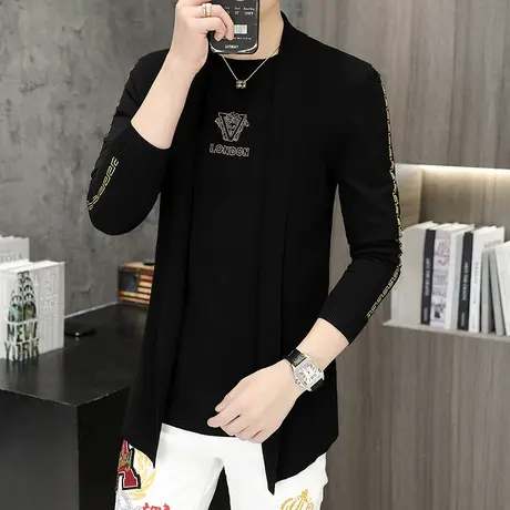 毛衣男士秋冬季新款假两件帅气针织开衫潮流韩版时尚休闲披风外套商品大图