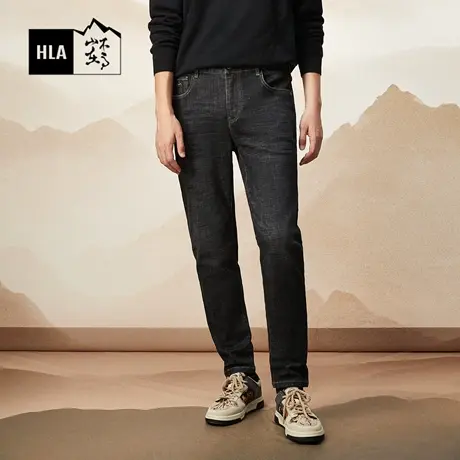HLA/海澜之家循迹山不在高系列牛仔裤2023秋冬文字刺绣裤子男商品大图