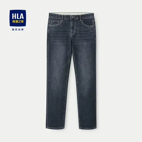 HLA/海澜之家牛仔裤2023秋季五袋款中腰水洗压胶印花裤子男图片