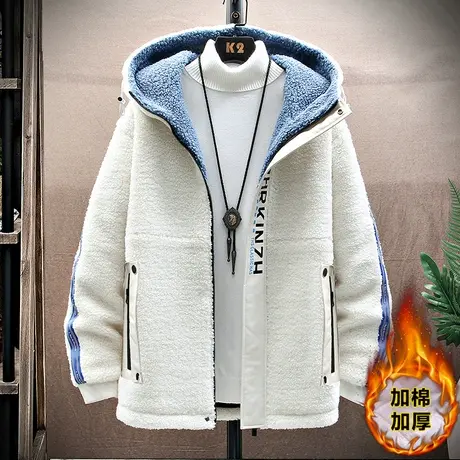 秋冬季羊羔绒外套男士潮流摇粒绒青少年初高中学生颗粒绒加绒加厚商品大图