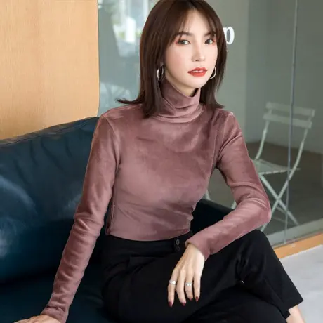 一体绒打底衫女秋冬双面金丝绒高领洋气内搭保暖加绒加厚长袖上衣商品大图