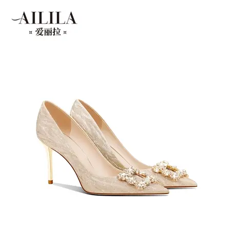 爱丽拉香槟色法式订婚鞋女2025春季新款禾秀主婚纱两穿新娘高跟鞋商品大图