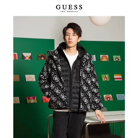 【38上新季】GUESS秋冬季男女同款潮流时尚印花仿羊羔绒连帽外套图片