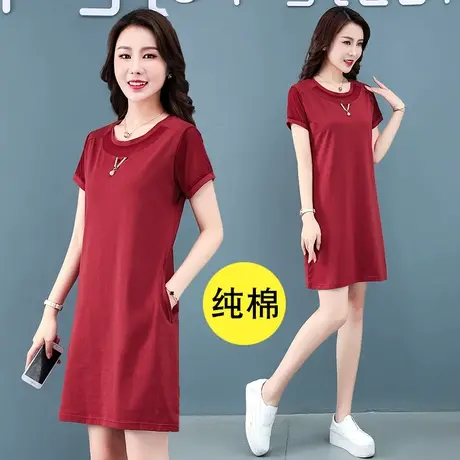 妈妈休闲纯棉T恤裙女夏装裙子 女装2023新款潮中年连衣裙四十岁胖商品大图