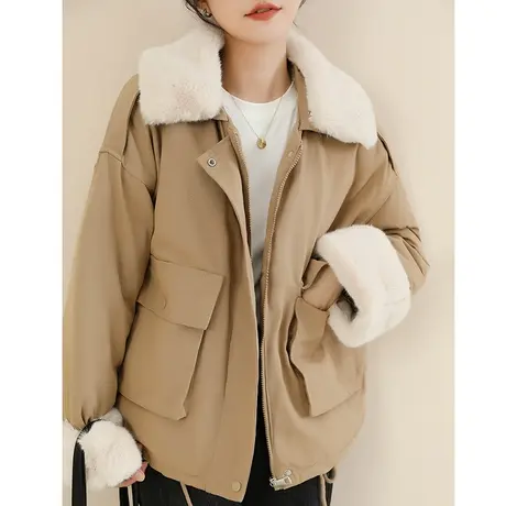 韩潮袭人复古毛领棉服外套女2023冬新款时髦洋气加绒小棉袄棉衣女图片