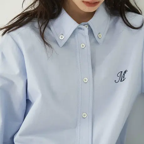 omont蛋挞家 气质纯棉宽松衬衫女2023秋冬新款别致叠穿长袖衬衣商品大图