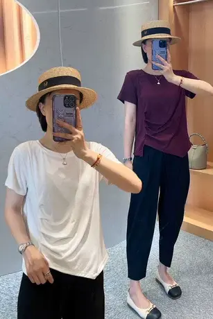 T恤女短袖2023新款夏季设计感时尚百搭显瘦不规则体恤上衣个性潮商品大图