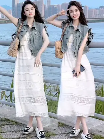 浅蓝色牛仔坎肩无袖马甲女欧货2023夏新款设计感复古马夹外套上衣商品大图