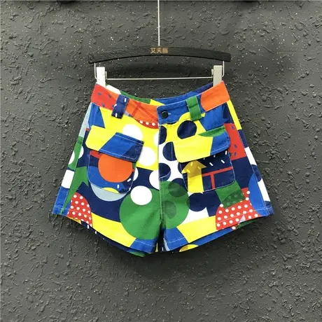 个性彩色高腰牛仔短裤减龄阔腿裤23春季新款宽松显瘦工装休闲裤子商品大图