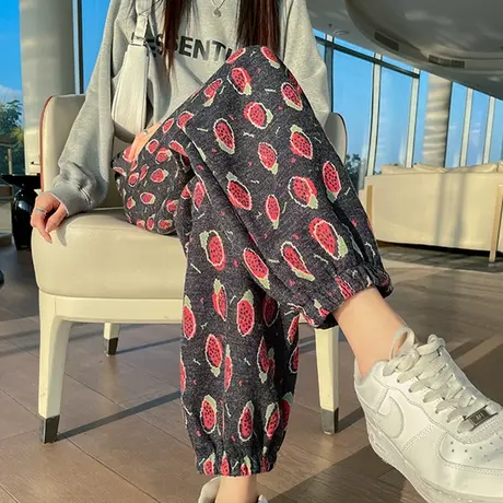 毛呢花苞哈伦裤女秋冬新款高腰宽松加厚显瘦仿羊绒休闲直筒奶奶裤商品大图