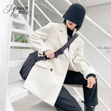 毛呢西装外套女秋冬韩版宽松气质休闲百搭中长款洋气加厚呢子大衣商品大图