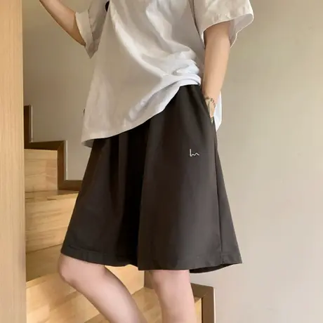 运动短裤女2020夏薄款宽松高腰直筒港味显瘦百搭五分中裤阔腿裤子图片