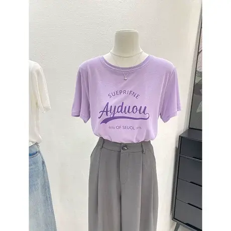 新款夏季短袖t恤女美式复古百搭字母印花莫代尔薄款凉感体恤上衣商品大图