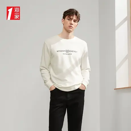海一家简约字母印花打底2023秋季新款舒适圆领基础休闲长袖T恤男图片