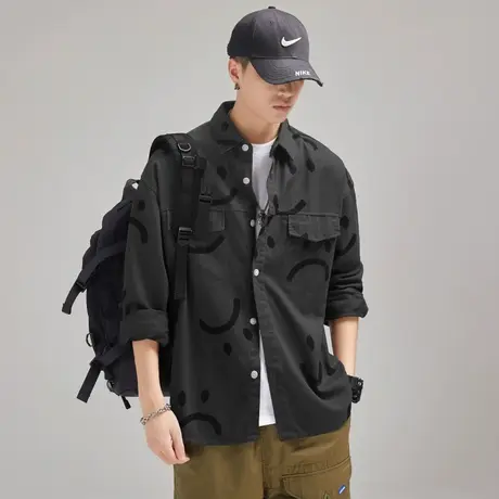 Modi Nick/摩帝尼克潮牌男士衬衫特色印花复古潮流水洗工艺男衬衫商品大图