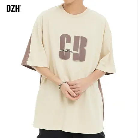 男生撞色t恤男短袖纯棉ins潮流百搭男装2023新款衣服半袖体恤宽松商品大图