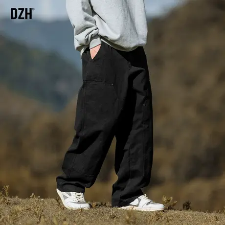 男士黑色纯棉裤子男韩版潮流秋季工装裤2023年新款休闲裤直筒垂感商品大图