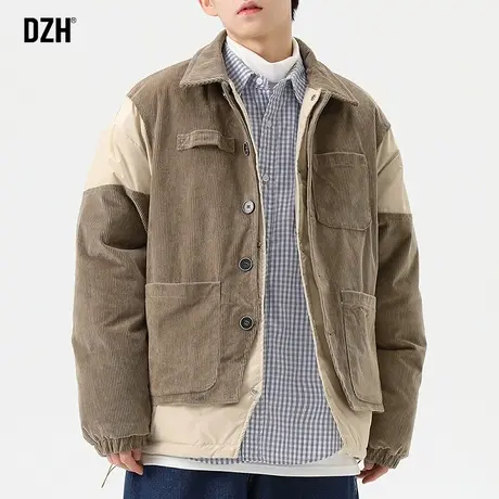 男士日系假两件棉服男2023年新款冬季灯芯绒外套保暖棉衣男款冬装商品大图