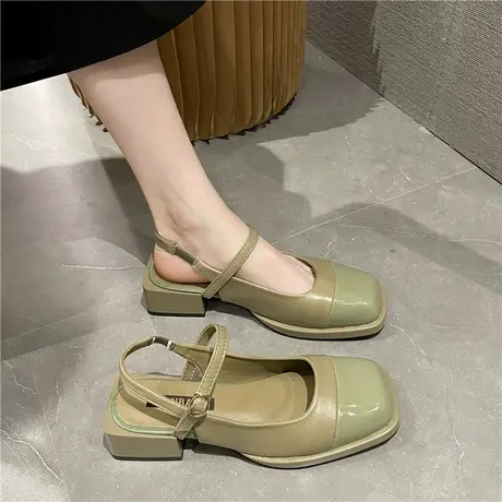 设计感小众法式复古方头玛丽珍女鞋子仙女风粗跟包头凉鞋后空单鞋商品大图