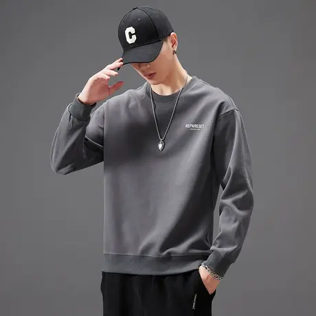 百搭纯色秋季长袖卫衣加绒可选高档男士卫衣青少年潮牌休闲男装图片