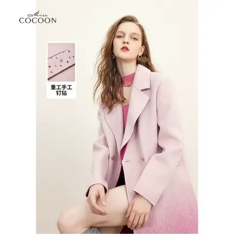 missCOCOON千金玛德琳双面羊毛呢大衣2023冬新款兔毛气质毛呢外套商品大图