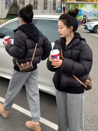 黑色小个子肯豆风短款立领羽绒服女款冬季白鸭绒面包服外套上衣潮商品大图