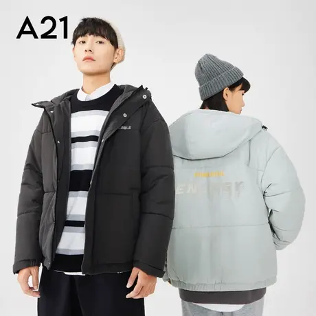 A21outlets秋冬男装宽松连帽短装外套 时尚3M字母印花情侣女棉衣商品大图