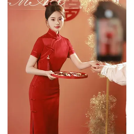 改良旗袍敬酒服2023新款新娘夏季高级感小个子新中式改良订婚礼服商品大图