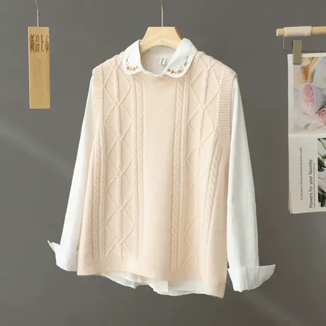 文艺早春2024新款针织马甲毛衣背心女款圆领套头外穿韩版无袖坎肩图片