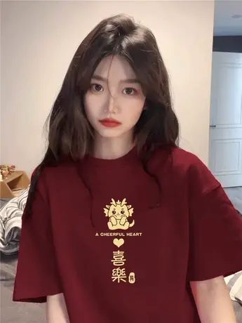 龙年设计感短袖t恤oversize大码小众女夏宽松ins纯棉港味洋气上衣商品大图