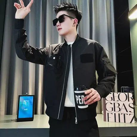 棒球服夹克男春季潮牌重磅个性贴布设计感飞行员褂子春款休闲外套商品大图