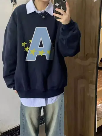 圆领卫衣女春秋薄款小个子宽松oversize潮牌美式复古无帽落肩上衣图片