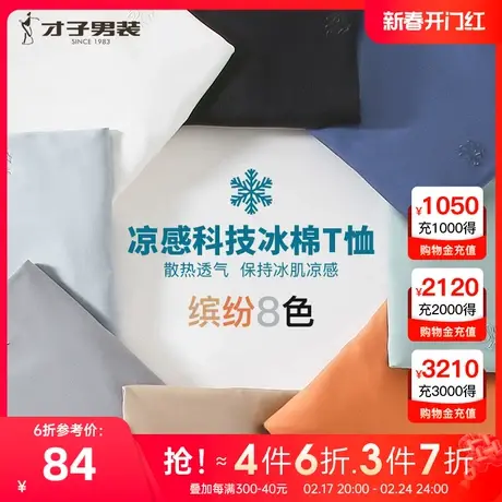 【多彩凉感】才子圆领短袖T恤男2023夏季新款纯色印花刺绣冰棉短T图片