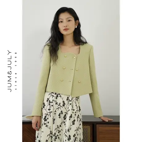 嘉茱莉新款法式小香风短外套女不规则弧形领口上衣短款外套设计感商品大图