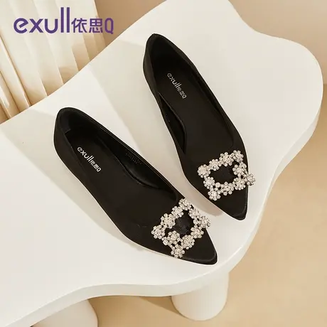 依思q女鞋2024年新款小香风气质平底单鞋晚晚风尖头一脚蹬温柔鞋商品大图