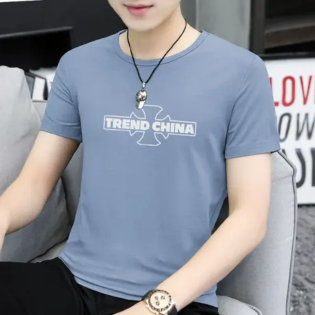 莫代尔冰丝t恤男士短袖夏季印花半袖速干凉感圆领上衣服潮流百搭商品大图