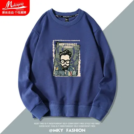 欧美复古vintage无帽卫衣男圆领高街潮牌春秋季青少年宽松上衣服图片